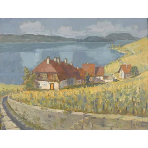 Heinz Balmer — Weiler oberhalb des Bielersees mit St. Petersinsel.