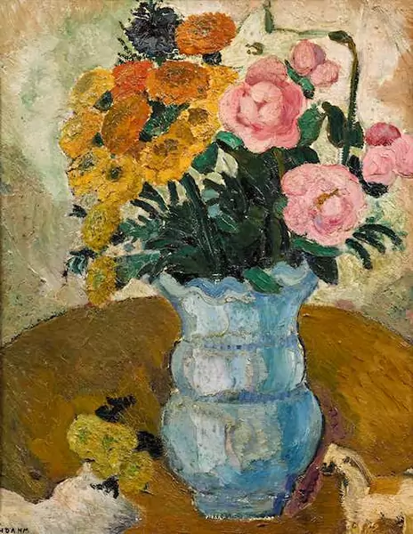 HELEN DAHM — Blumenstrauss in blauer Vase. — Koller Auktionen
