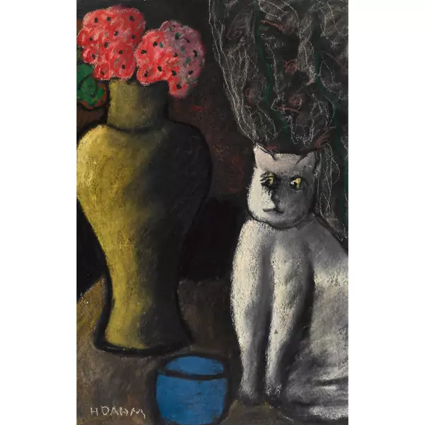 Blumenvase und Katze