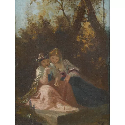 Henri Baron — Zwei sitzende Frauen in einem Park.
