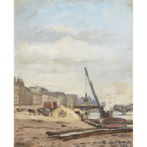 Henri Duvoisin — Uferpartie an der Seine mit Pont du Carrousel.