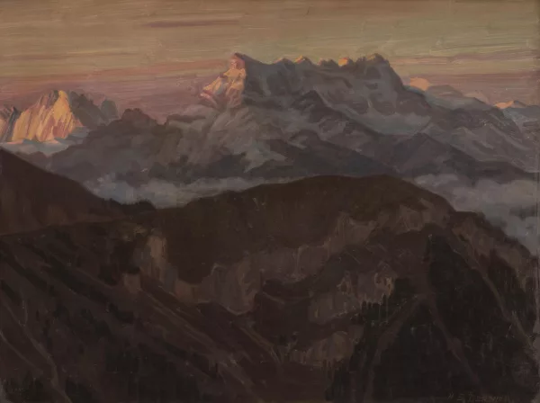 Henri-Edouard Bercher — Les Dents du Midi depuis les hauts de Montreux