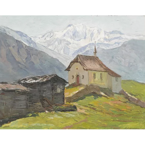 Henri-Édouard Huguenin — "Chapelle de la Bettmeralp et le Fletschhorn".