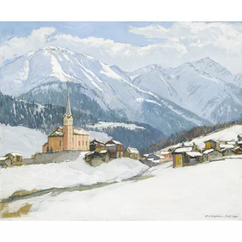 Henri-Édouard Huguenin — Ansicht von Fiesch im Winter.