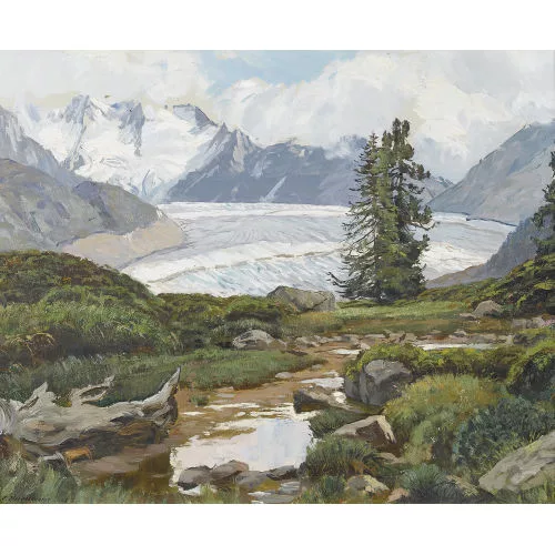 Henri-Édouard Huguenin — Sommerliche Ansicht des Aletschgletschers.