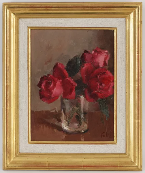 Henri Fehr — Henri Fehr (1890-1974), Roses dans un vase, huile
