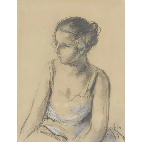 Henri Fehr — Sitzende junge Frau im Halbprofil.