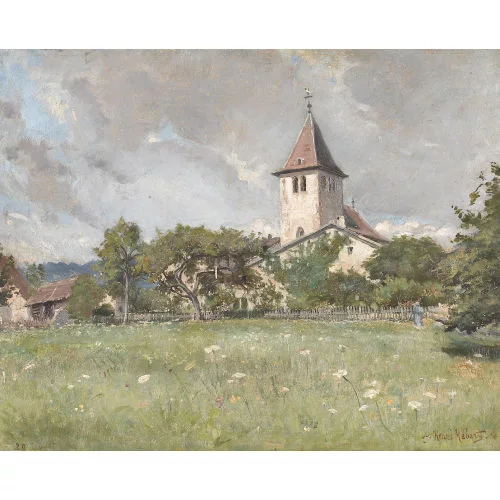 Henri Hébert — Sommerwiese mit Dorfkirche.