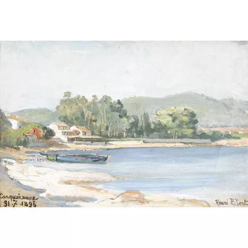 Henri Hébert — Küstenpartie an der Côte d′Azur mit Häusern und Booten.