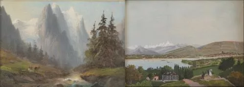 Lot commun — J. du BOISEVILLE (XIXe) attr. & Luc Henri MOTTU (1815-1859) attr., ensemble de deux gouaches