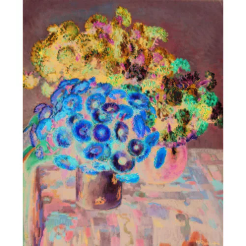 Henri Robert — Blumenstillleben mit Zinnien und Nelken.