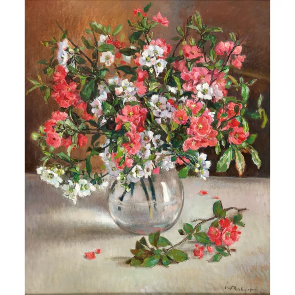 Henri Robert — Blühende Zweige in Glasvase.