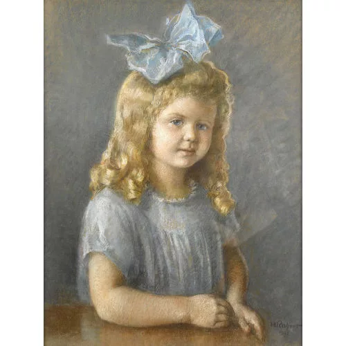Henri Robert — Porträt eines Mädchens mit blauer Schleife.