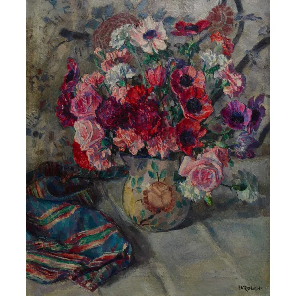 Henri Robert — Bouquet de fleurs avec roses et anémones.