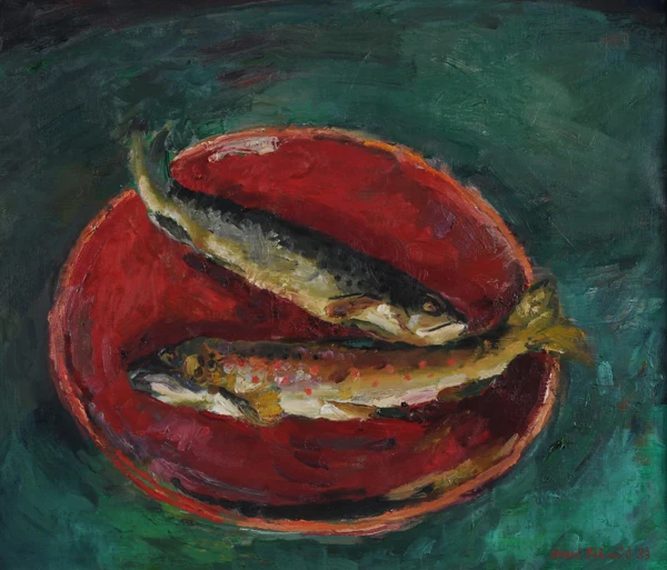 Henri Schmid — Stillleben mit Fischen, 1983