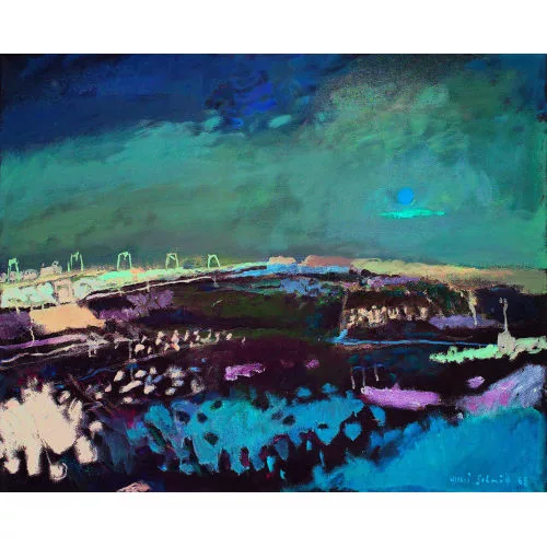 Henri Schmid — Abendliche Landschaft mit Bahnstrecke.
