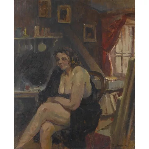 Henri Dufaux — Nu assis dans une mansarde.