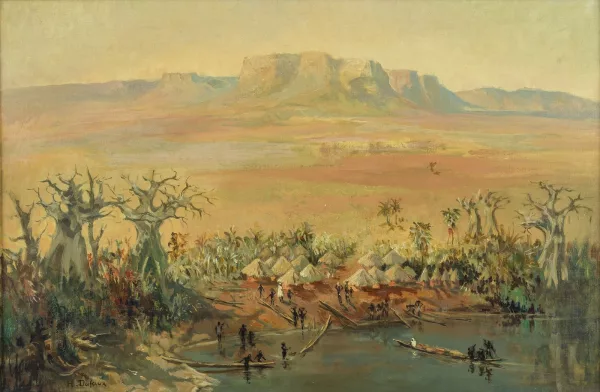 Henri Dufaux — Village au bord du fleuve Niger