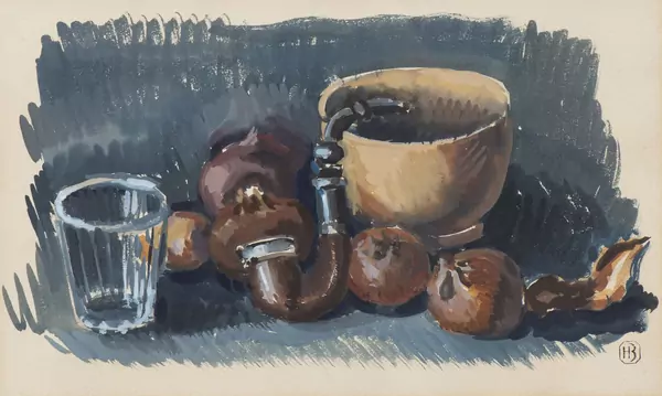 Henry BISCHOFF (1882-1951), 'Nature morte à la pipe', gouache sur papier — DognyAuction