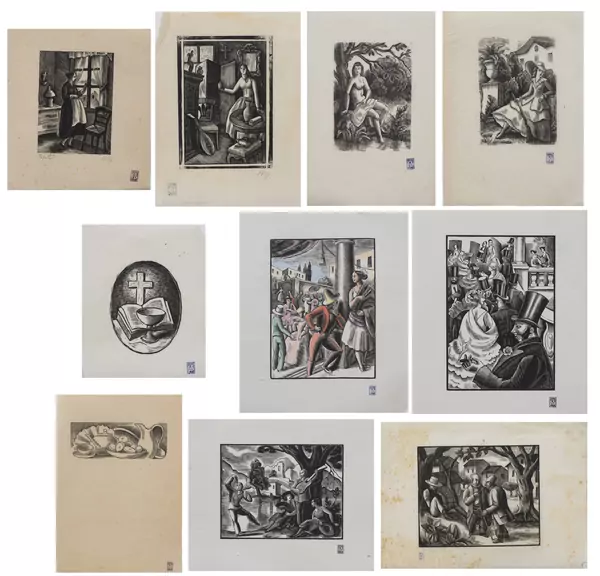 Henry BISCHOFF (1882-1951), ensemble de 10 xylographies — DognyAuction