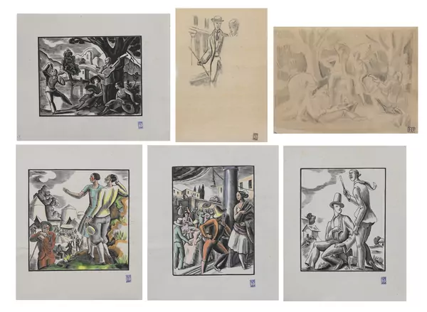 Henry BISCHOFF (1882-1951), ensemble de 5 xylographies — DognyAuction