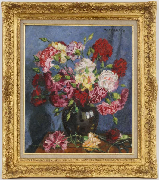 Henry-Claudius Forestier — Bouquet d'oeillets sur fond bleu