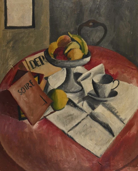 Henry Wabel — Compotier und Zeitungen auf Tisch, 1916