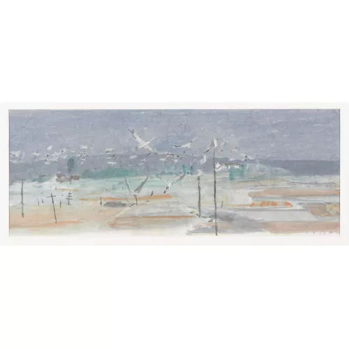 Hermann Alfred Sigg — Vogelschwarm über ebener Landschaft.