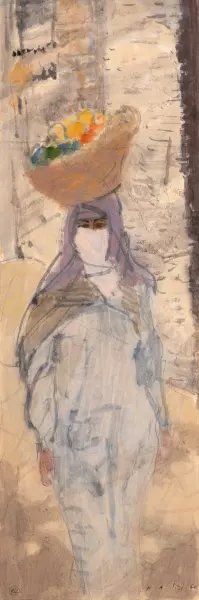 Orientalische Frau mit Früchtekorb. 1960