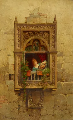 Hermann Corrodi — Junges Mädchen an gotischem Fenster