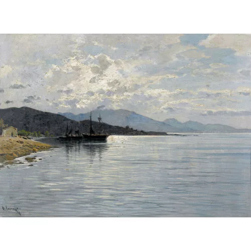 Hermann Corrodi — Dalmatinische Küste mit Segelschiffen.