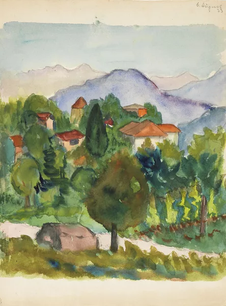 Hermann Hesse — 1 Original-Aquarell mit Ansicht von Tessin