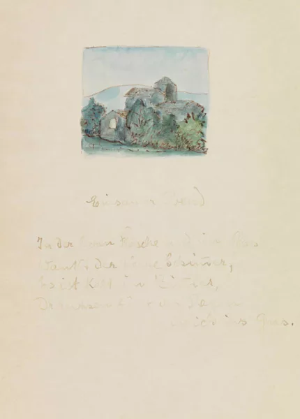 Hermann Hesse — Aquarell mit 2-strophigem Gedicht
