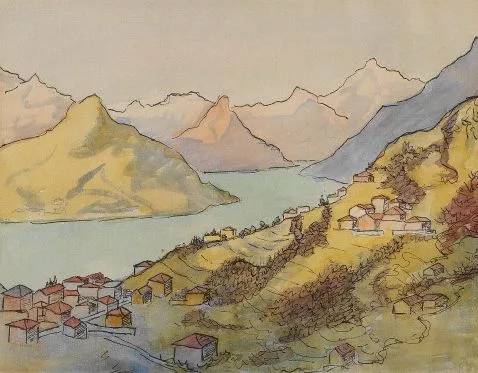 Hermann Hesse — Orig.-Aquarell, dat. 11.1.33, gerahmt