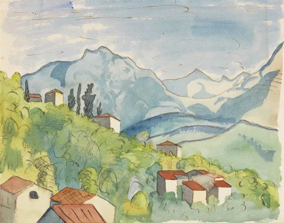 Hermann Hesse — Ansicht von Tessin. Original Aquarell.