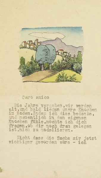 Hermann Hesse — Masch. Brief an Caro amico (Hubacher) mit Orig.-Aquarell