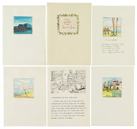 Hermann Hesse — Fünf Gedichte mit Aquarellen. Dabei: 1 Brief