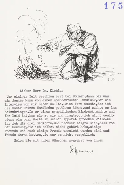 Hermann Hesse — Masch. Brief an Dr. Eichler. 1954.