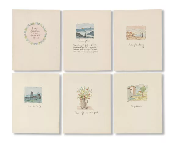 Hermann Hesse — 12 Gedichte. Originalmanuskript mit Aquarellen
