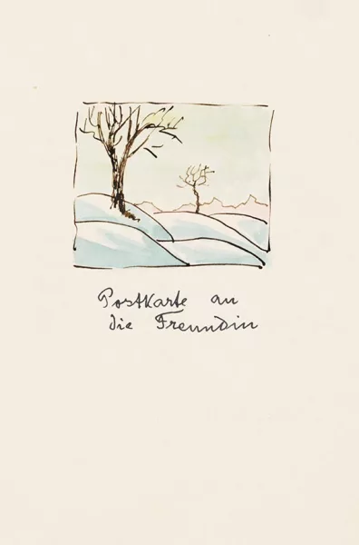 Hermann Hesse — Postkarte an die Freundin. Eigenh. Gedicht mit Aquarell. Dabei: Illustr. Dankkarte