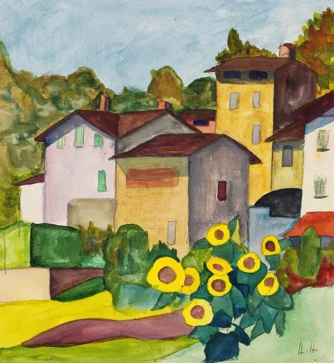 Hermann Hesse — Orig.-Aquarell "Sonnenblumen"