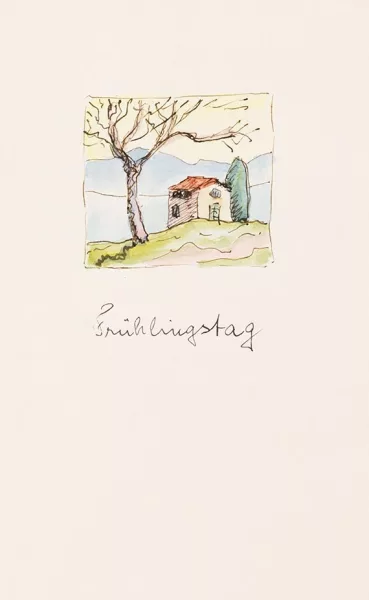 Hermann Hesse — Gedicht Frühlingstag mit Aquarell