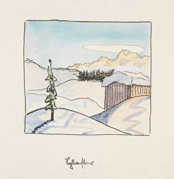 Hermann Hesse — Typogr. Gedicht mit Aquarell.
