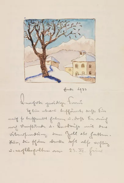 Hermann Hesse — Eigh. Brief mit Aquarell