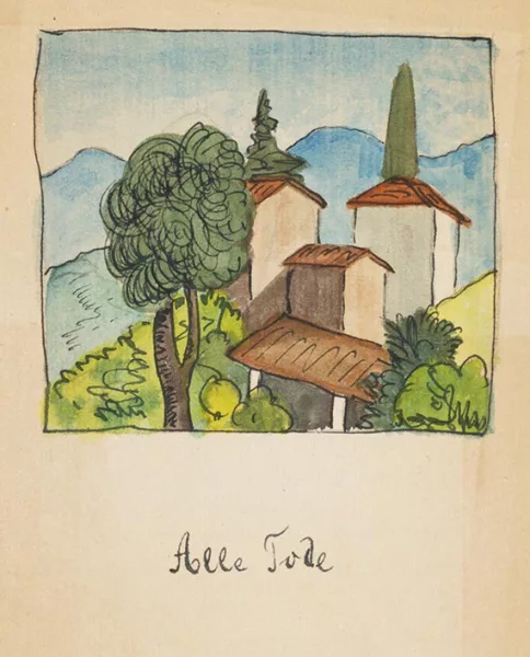 Hermann Hesse — Eigh. Gedicht mit Aquarell