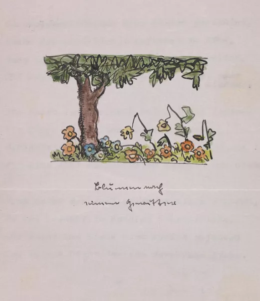 Hermann Hesse — Gedichttyposkript mit Aquarell