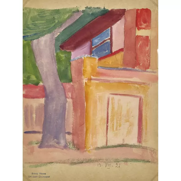 Rotes Haus mit Baum