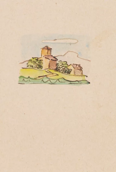 Hermann Hesse — Gedichttyposkript mit Aquarell