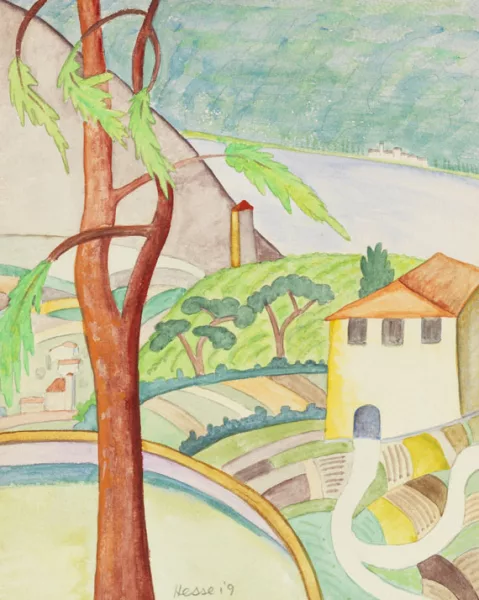 Hermann Hesse — Bei Agra. Original-Aquarell