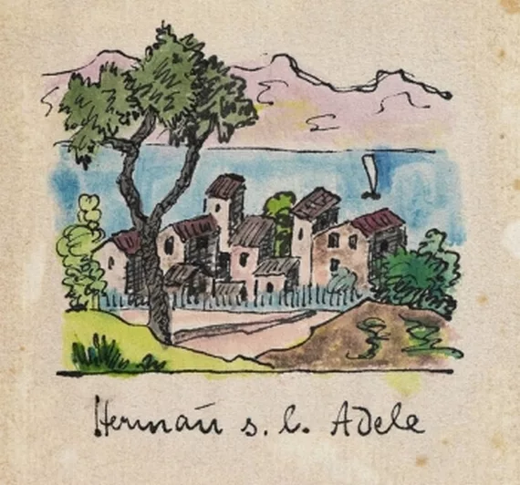 Hermann Hesse — 1 Aquarell mit Widmung. 1930